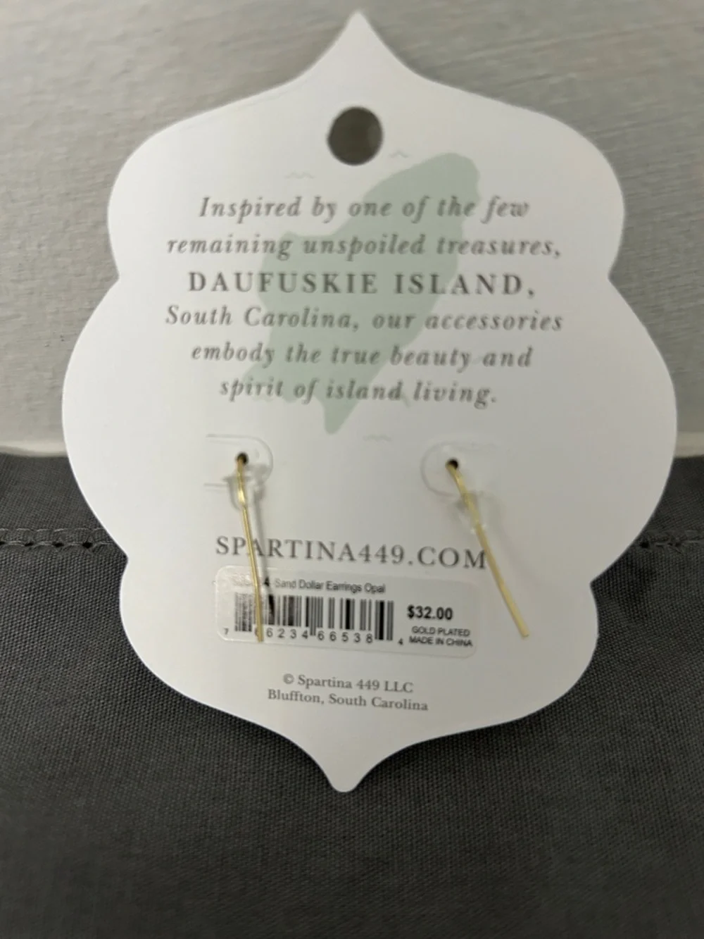 Spartina 449 Gold Sand Dollar Drop Earrings with Aqua Accents - Picture 3 of 4